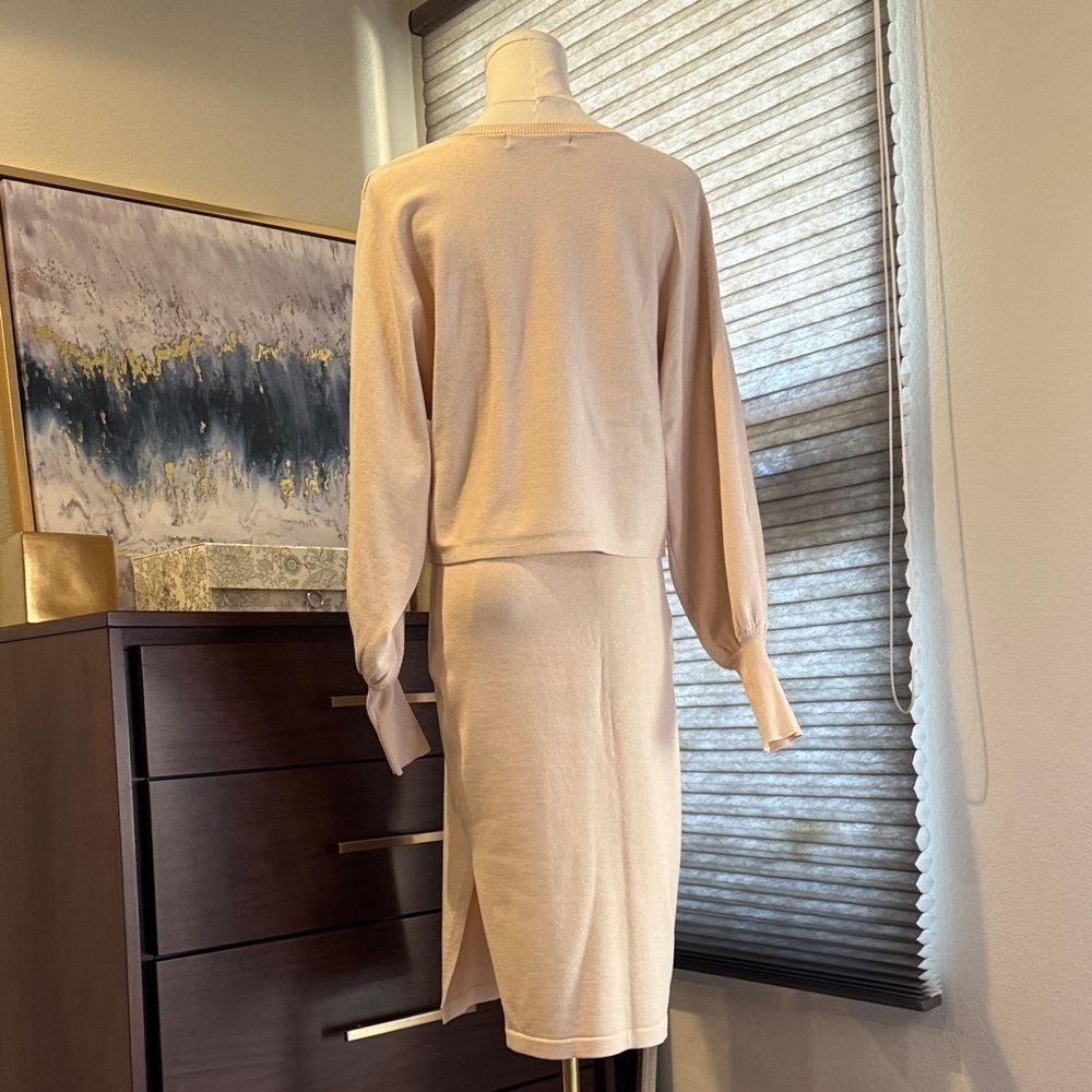 NWOT Zesuca Ribbed Knit Top & Bodycon Midi Skirt Sweater Set in Apricot. Size Sm - Picture 5 of 8